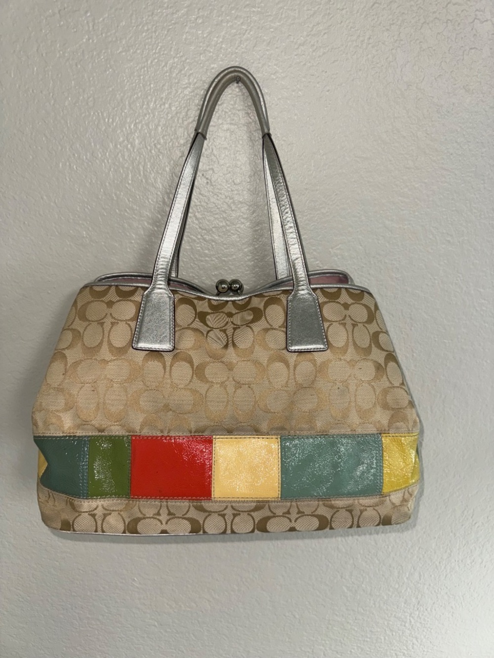 Coach Signature Stripe Frame Carryall bag